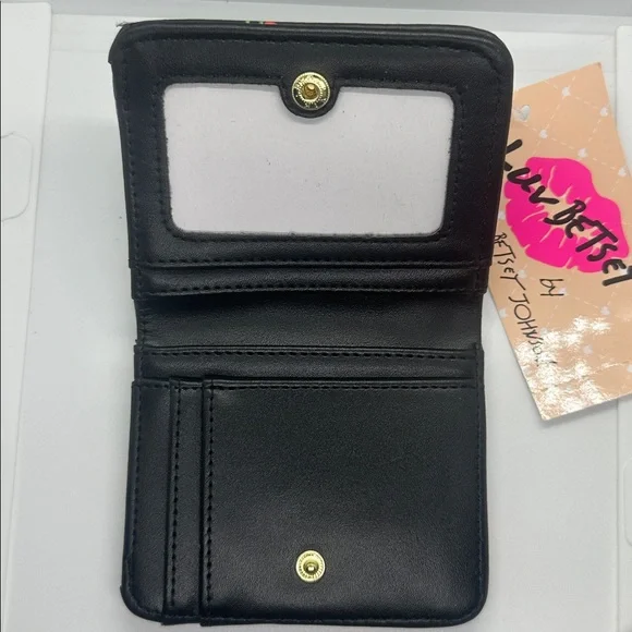 🍒 NWT Luv Betsey by Betsey Johnson Cherry Sweet Bifold Wallet - Black Heart HTF🍒 - Picture 7 of 16